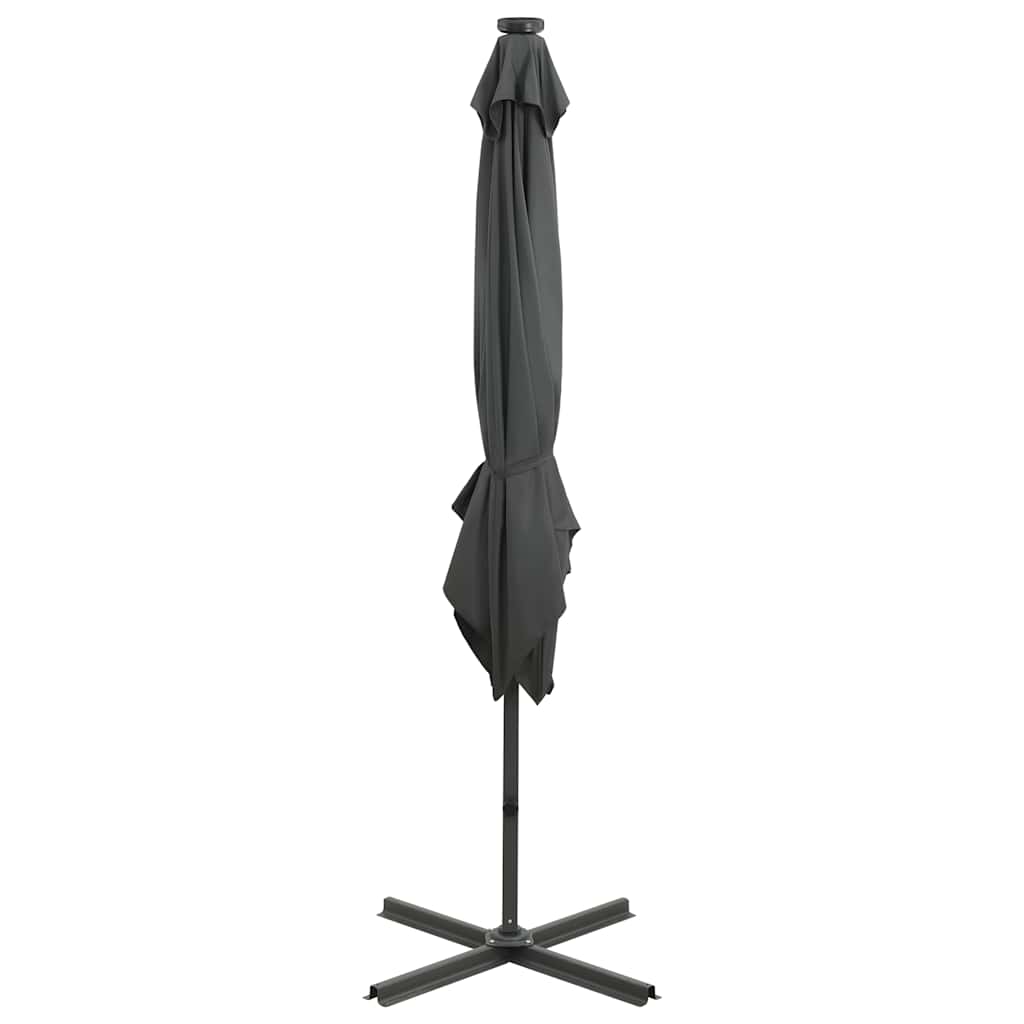 Guarda-sol jardim cantilever c/ poste/luzes LED 250cm antracite