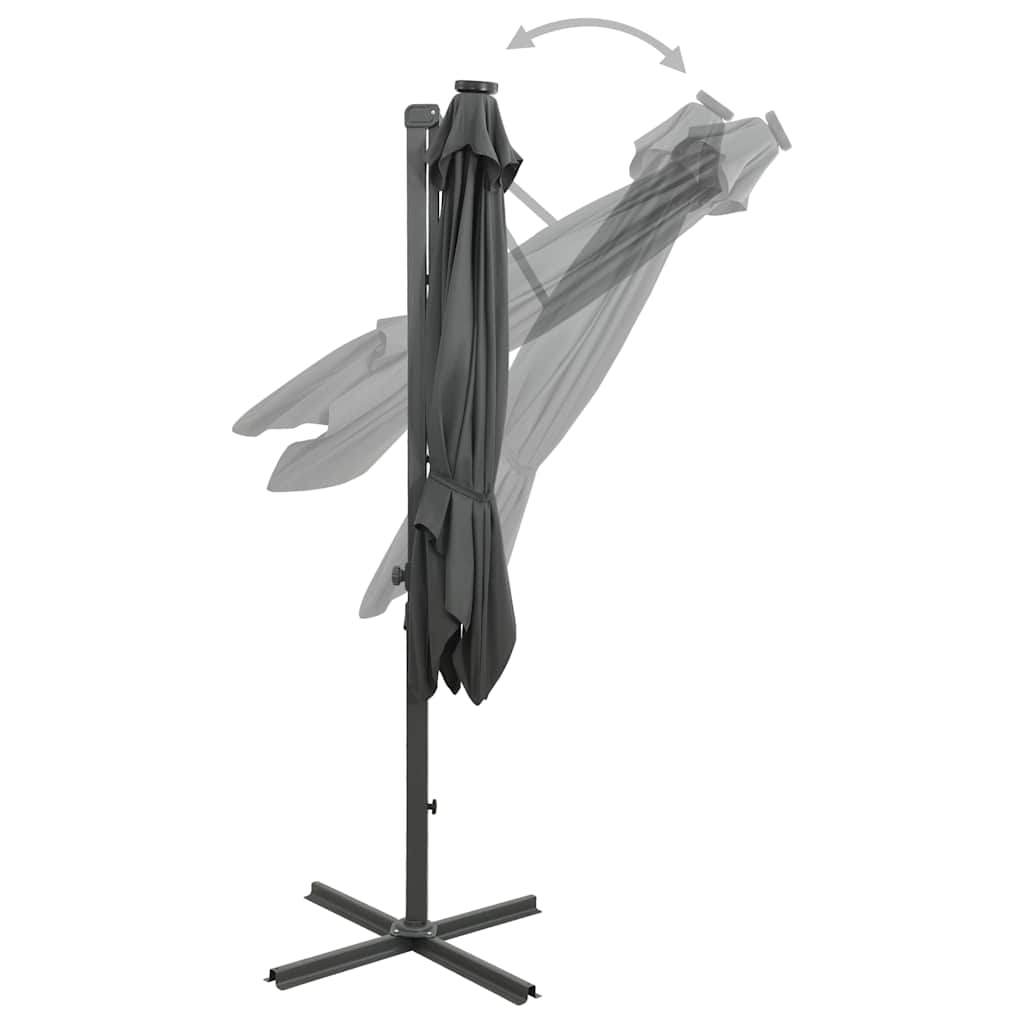 Guarda-sol jardim cantilever c/ poste/luzes LED 250cm antracite