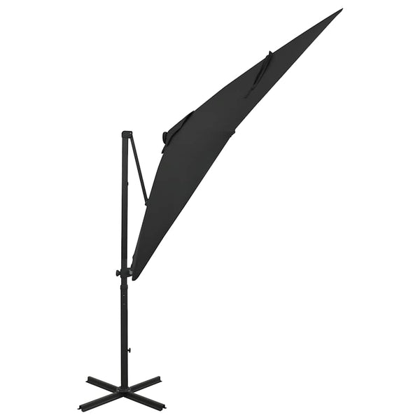 Guarda-sol jardim cantilever c/ poste e luzes LED 250 cm preto