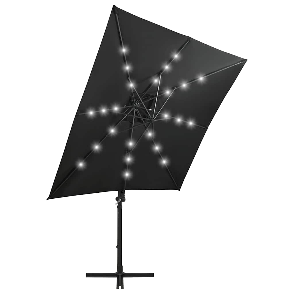 Guarda-sol jardim cantilever c/ poste e luzes LED 250 cm preto
