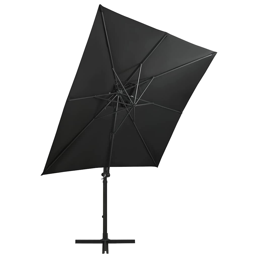 Guarda-sol jardim cantilever c/ poste e luzes LED 250 cm preto