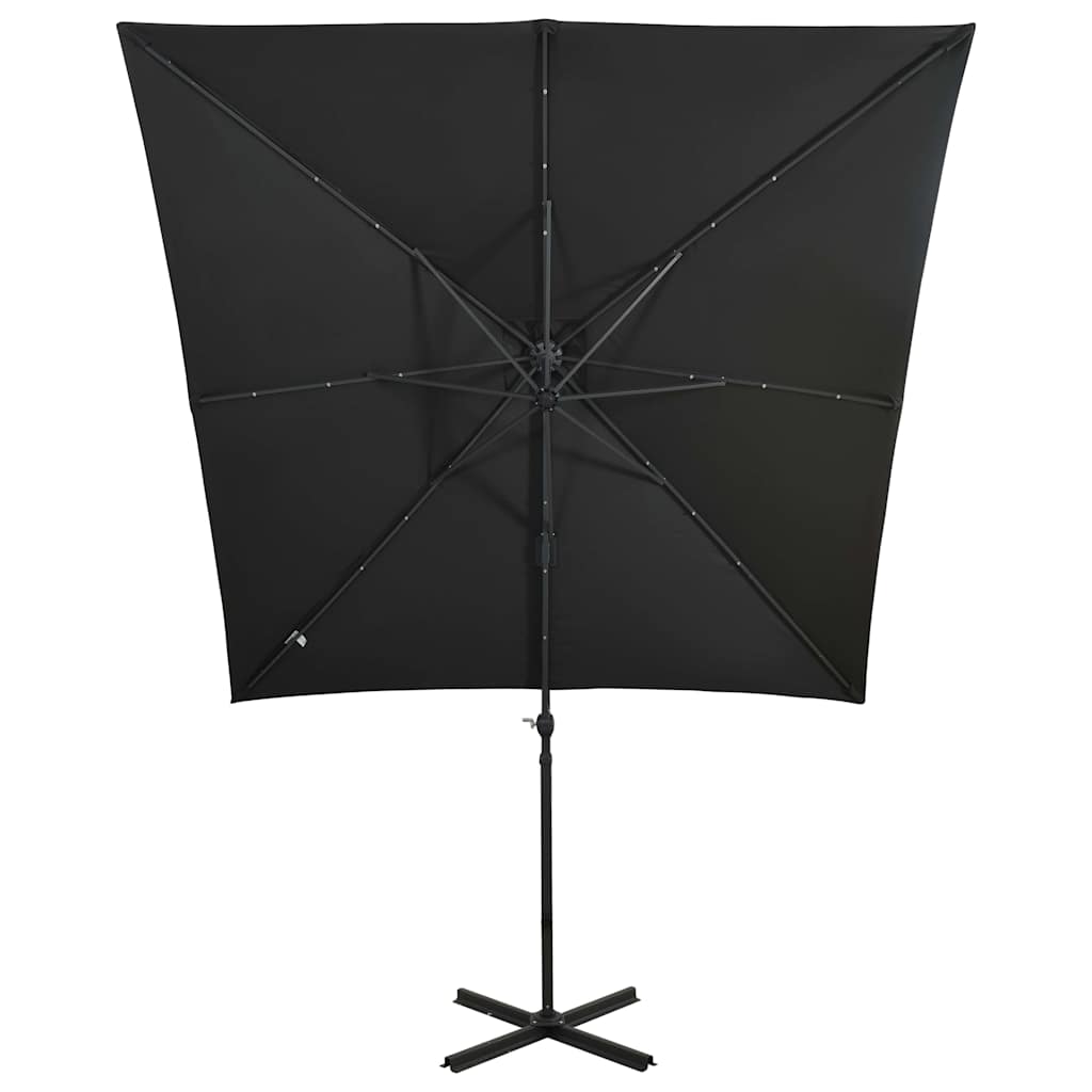 Guarda-sol jardim cantilever c/ poste e luzes LED 250 cm preto