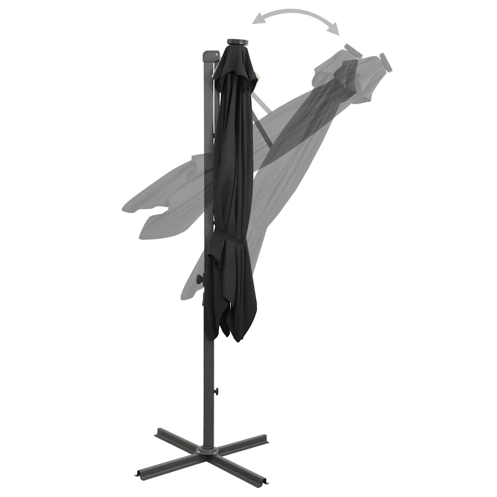 Guarda-sol jardim cantilever c/ poste e luzes LED 250 cm preto
