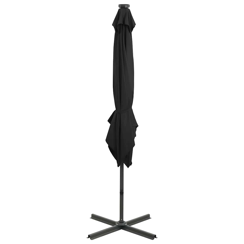 Guarda-sol jardim cantilever c/ poste e luzes LED 250 cm preto
