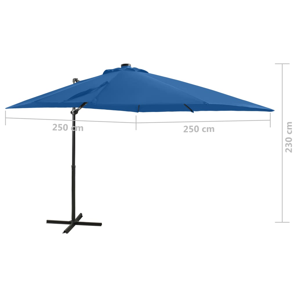 Guarda-sol jardim cantilever poste/luzes LED 250 cm azul-ciano