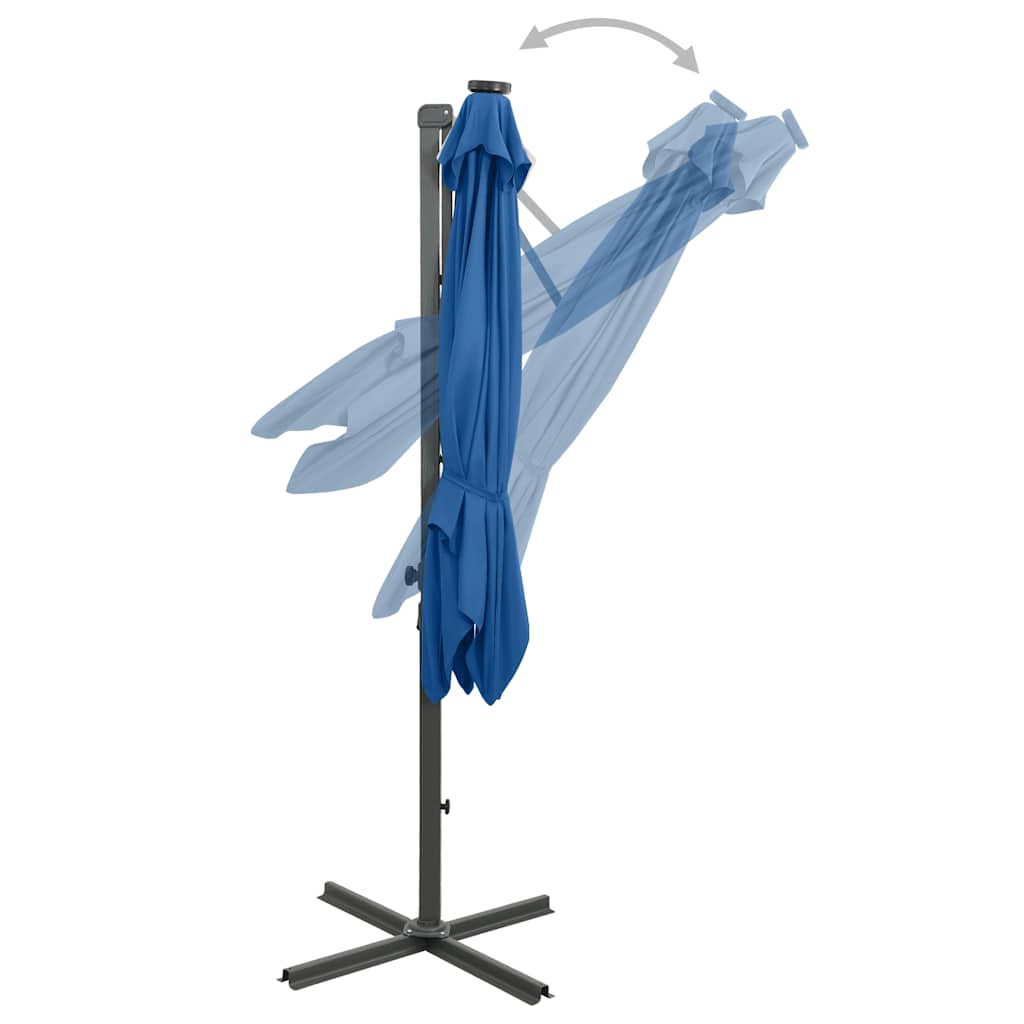 Guarda-sol jardim cantilever poste/luzes LED 250 cm azul-ciano