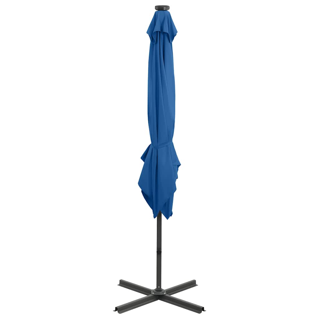 Guarda-sol jardim cantilever poste/luzes LED 250 cm azul-ciano