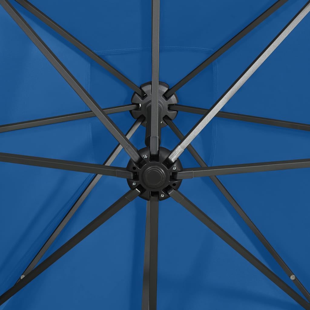 Guarda-sol jardim cantilever poste/luzes LED 250 cm azul-ciano