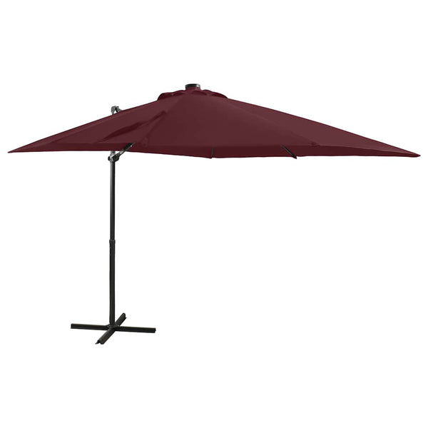 Guarda-sol de jardim com poste e luzes LED 250 cm bordô