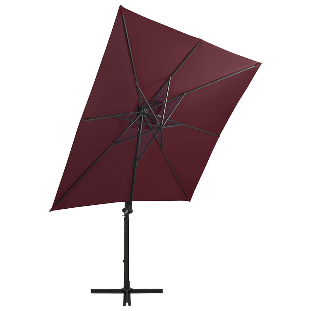Guarda-sol de jardim com poste e luzes LED 250 cm bordô