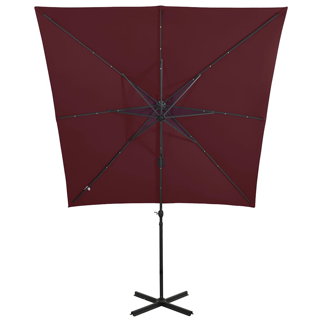 Guarda-sol de jardim com poste e luzes LED 250 cm bordô