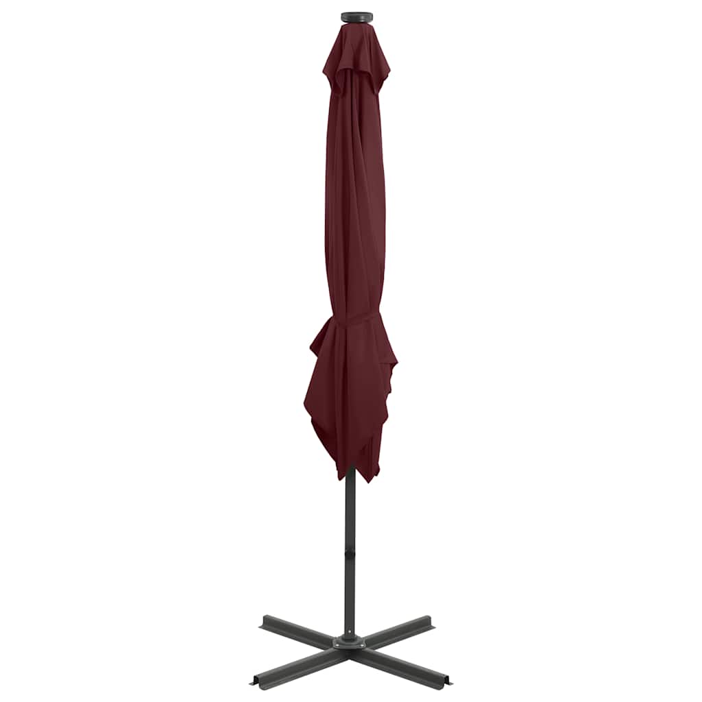 Guarda-sol de jardim com poste e luzes LED 250 cm bordô