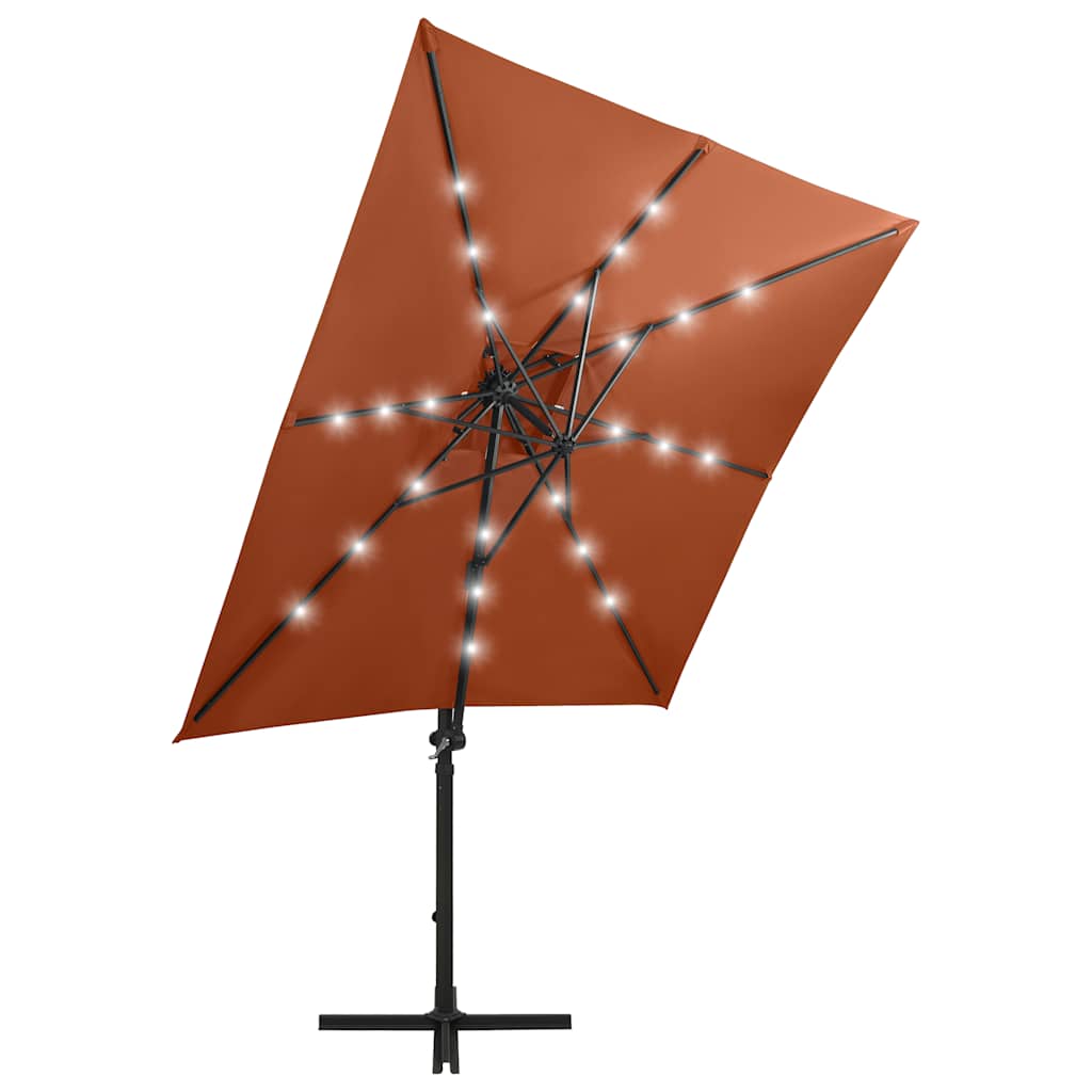 Guarda-sol jardim cantilever poste/luzes LED 250 cm terracotta