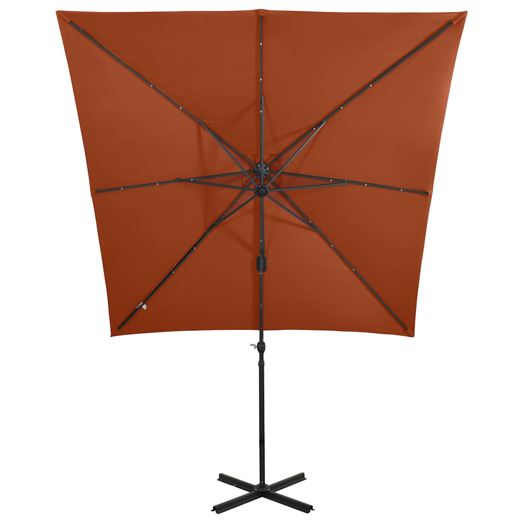 Guarda-sol jardim cantilever poste/luzes LED 250 cm terracotta