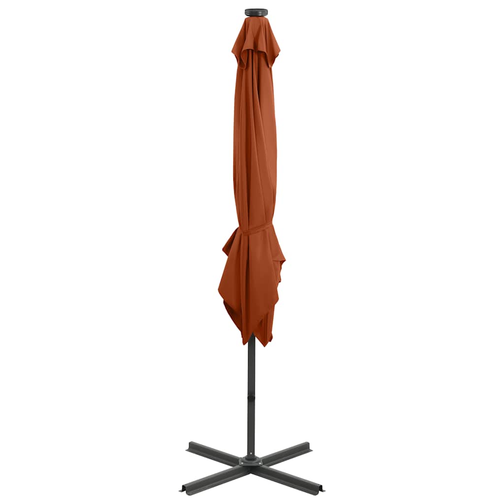 Guarda-sol jardim cantilever poste/luzes LED 250 cm terracotta