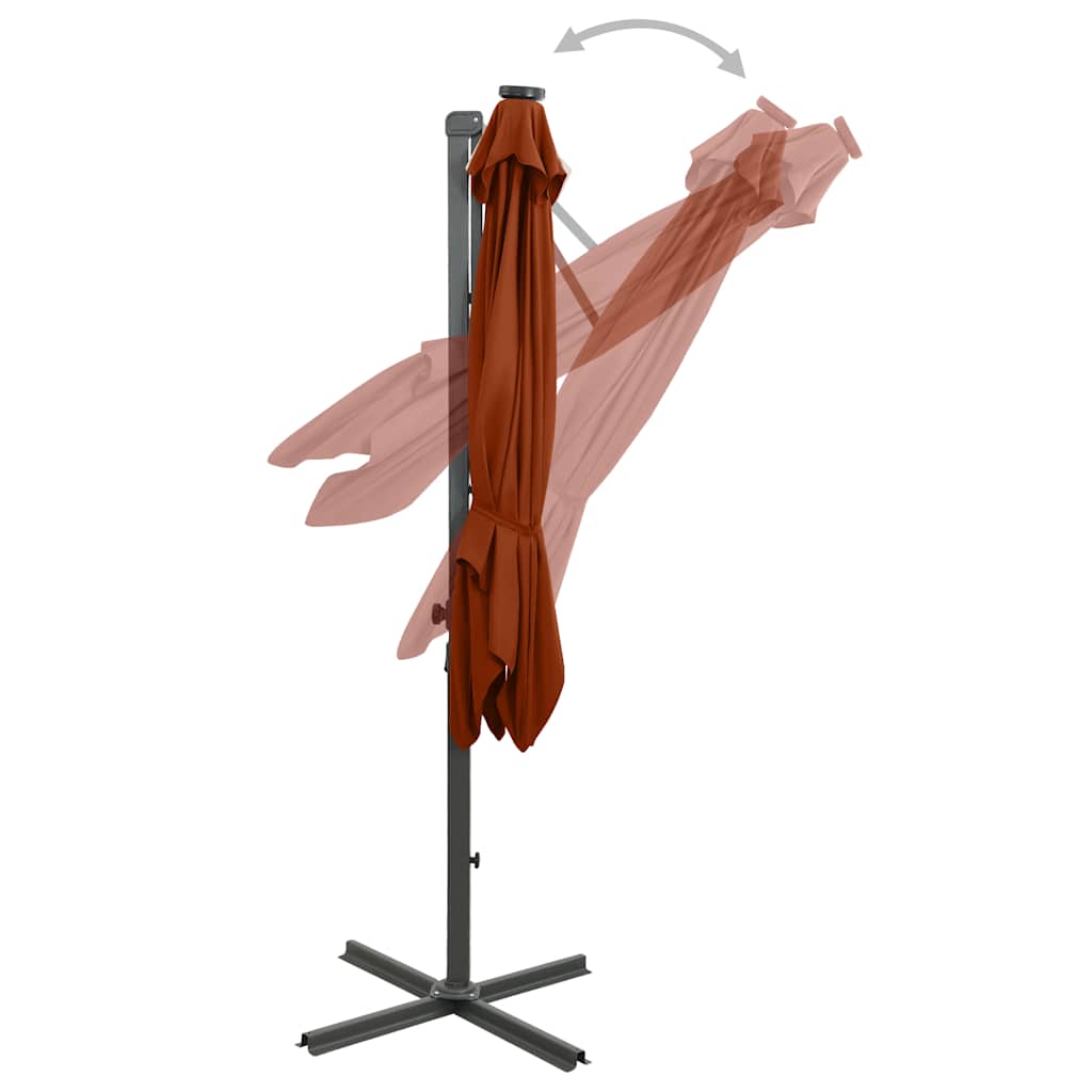 Guarda-sol jardim cantilever poste/luzes LED 250 cm terracotta