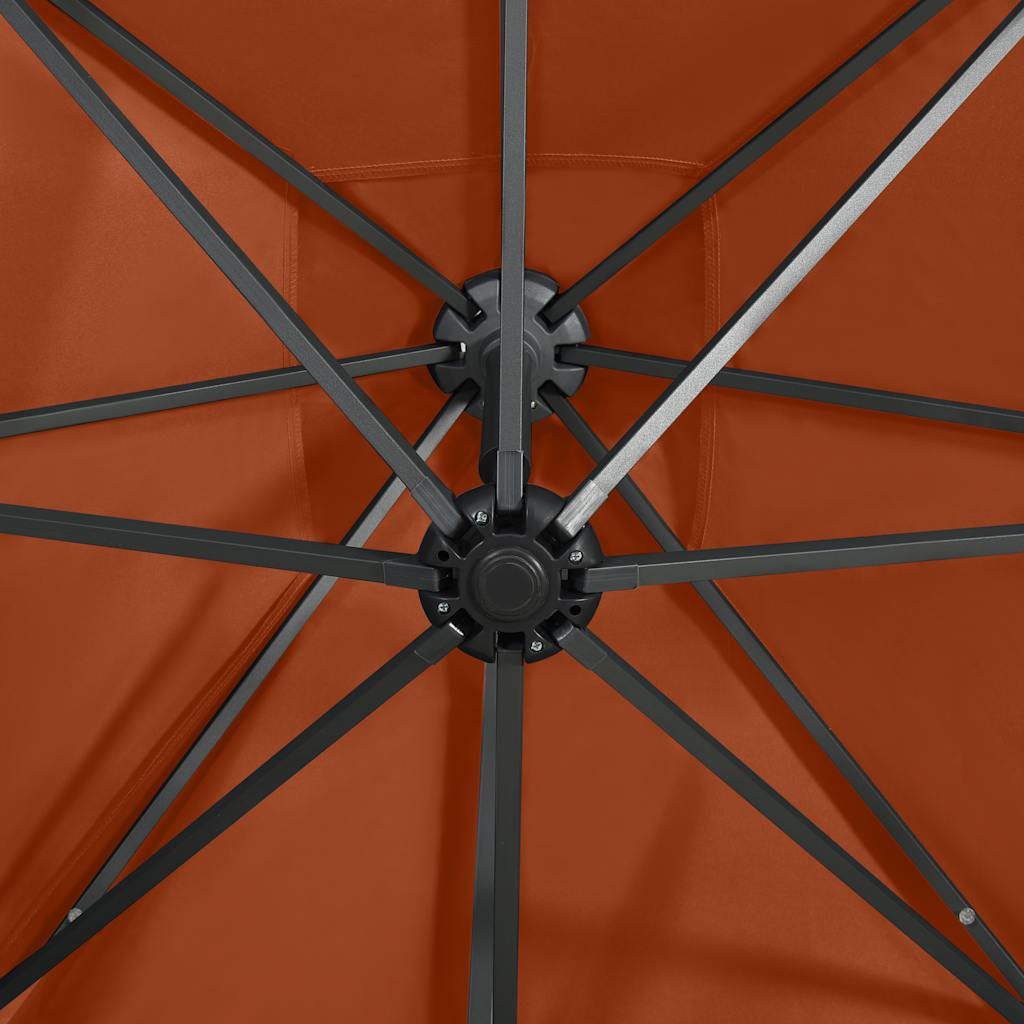 Guarda-sol jardim cantilever poste/luzes LED 250 cm terracotta