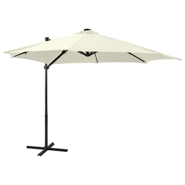 Guarda-sol jardim cantilever c/ poste e luzes LED 300 cm areia