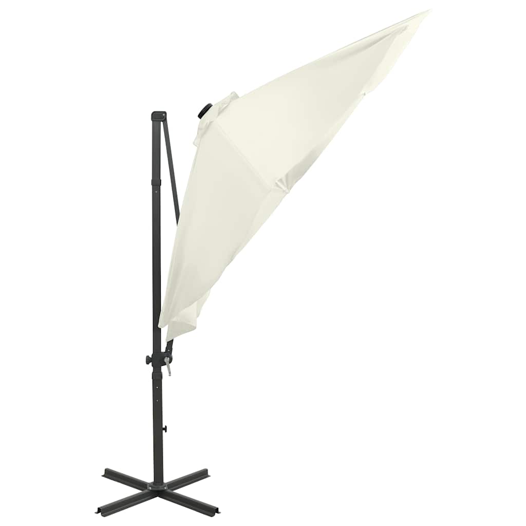 Guarda-sol jardim cantilever c/ poste e luzes LED 300 cm areia