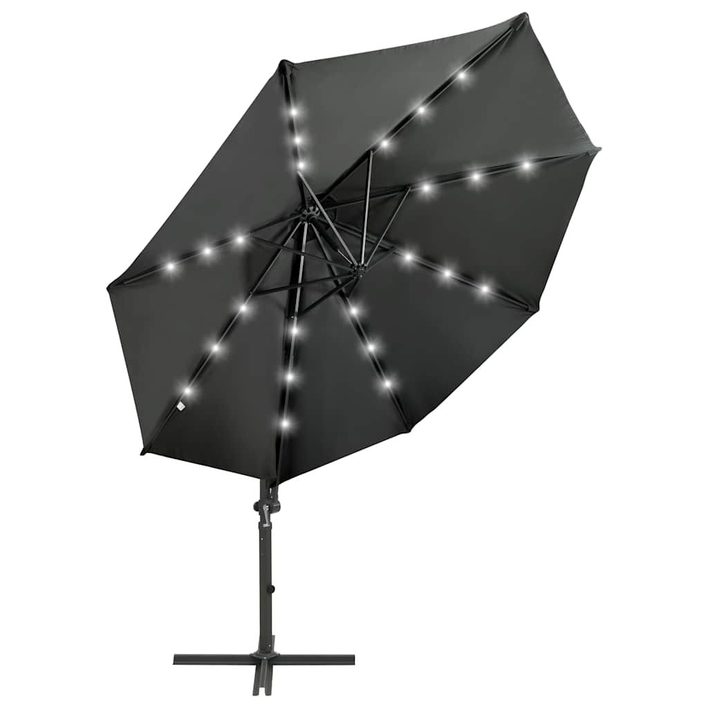 Guarda-sol jardim cantilever c/ poste/luzes LED 300cm antracite
