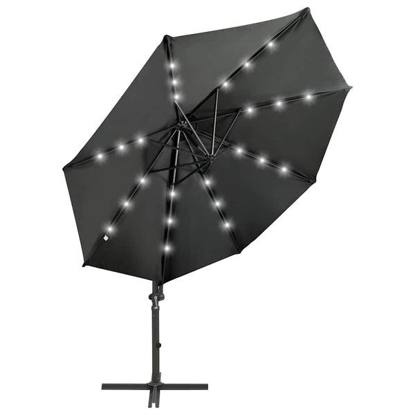 Guarda-sol jardim cantilever c/ poste/luzes LED 300cm antracite