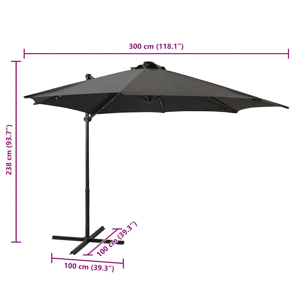 Guarda-sol jardim cantilever c/ poste/luzes LED 300cm antracite