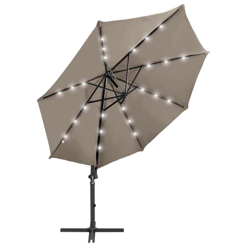 Guarda-sol jardim c/ poste e luzes LED 300 cm cinza-acastanhado