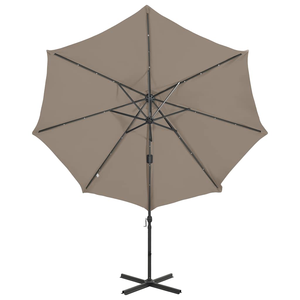 Guarda-sol jardim c/ poste e luzes LED 300 cm cinza-acastanhado