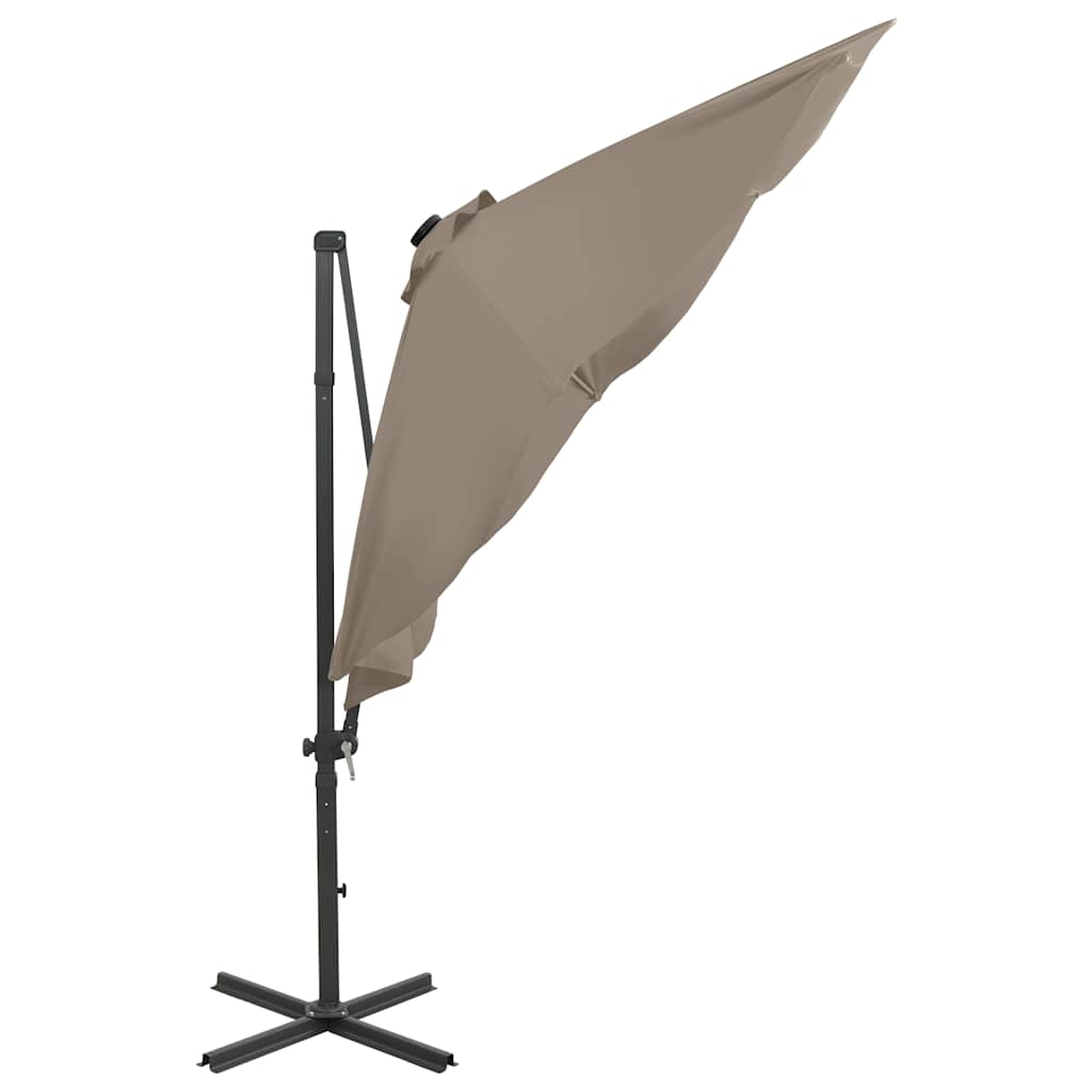 Guarda-sol jardim c/ poste e luzes LED 300 cm cinza-acastanhado