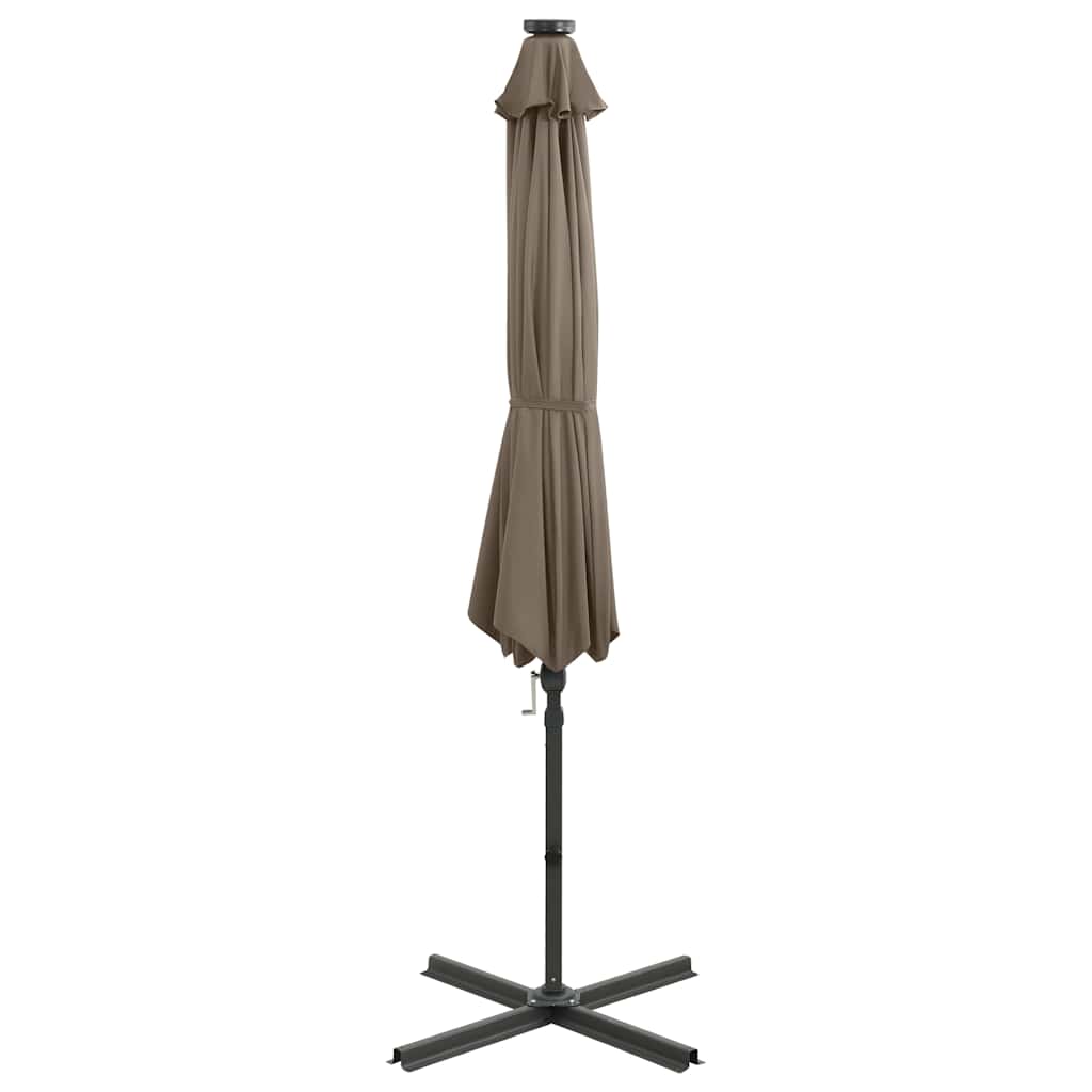 Guarda-sol jardim c/ poste e luzes LED 300 cm cinza-acastanhado