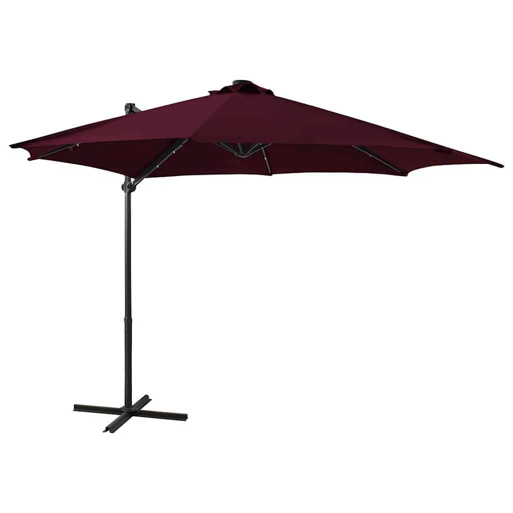 Guarda-sol jardim cantilever c/ poste e luzes LED 300 cm bordô