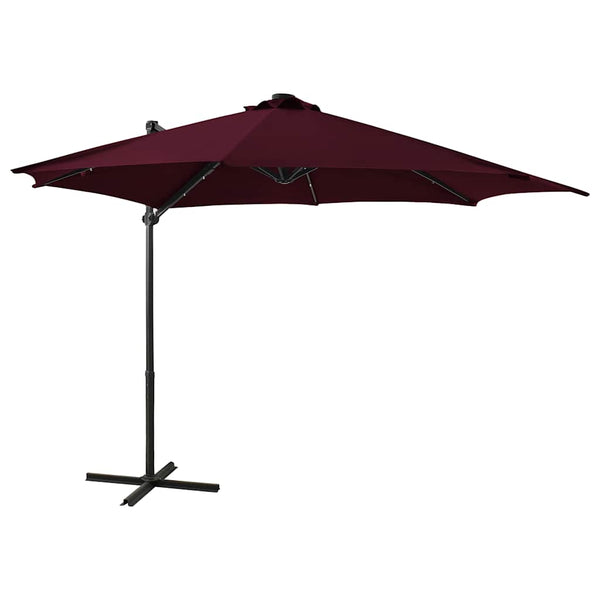 Guarda-sol jardim cantilever c/ poste e luzes LED 300 cm bordô