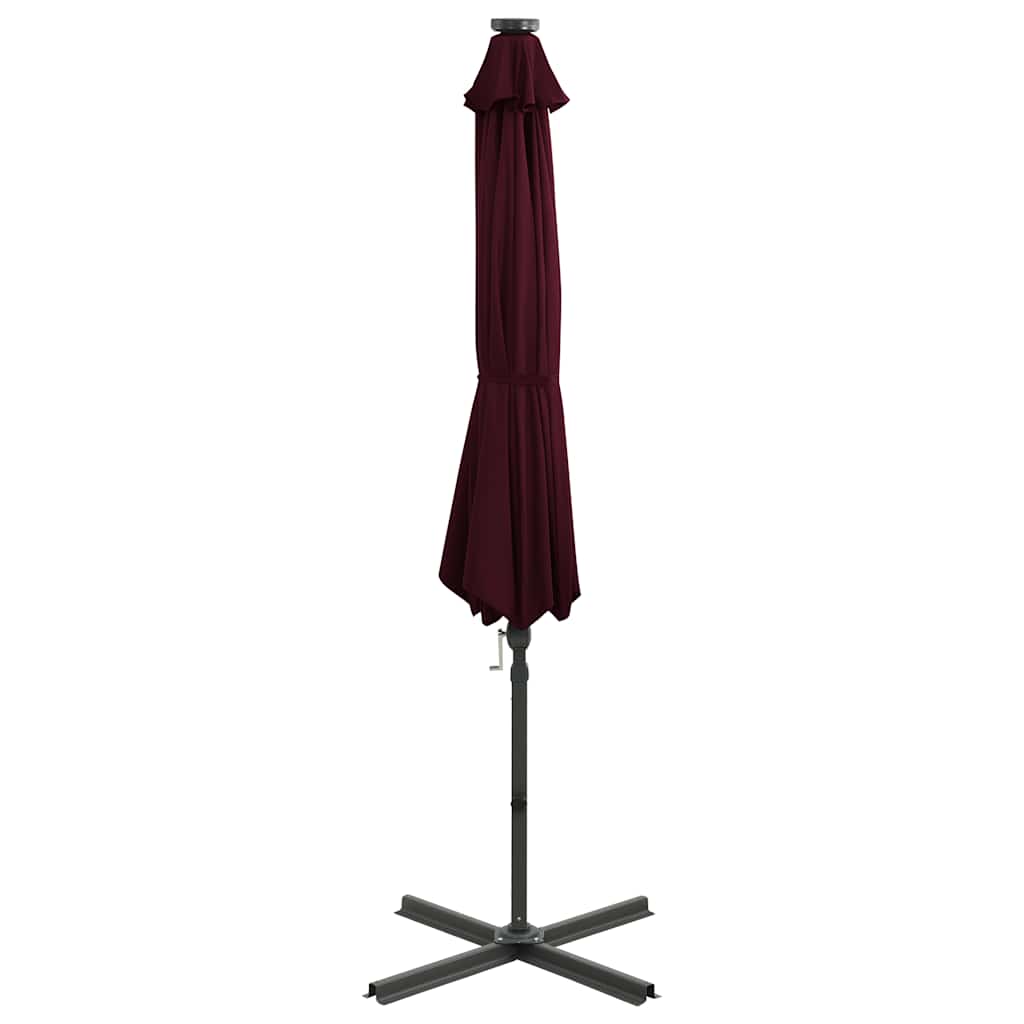 Guarda-sol jardim cantilever c/ poste e luzes LED 300 cm bordô