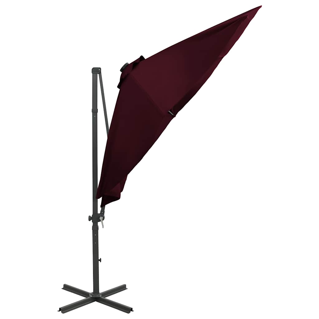Guarda-sol jardim cantilever c/ poste e luzes LED 300 cm bordô