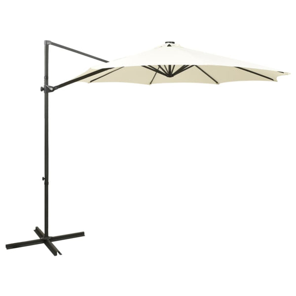 Guarda-sol jardim cantilever c/ poste e luzes LED 300 cm areia