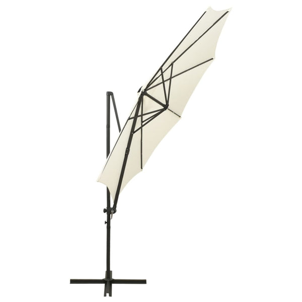 Guarda-sol jardim cantilever c/ poste e luzes LED 300 cm areia