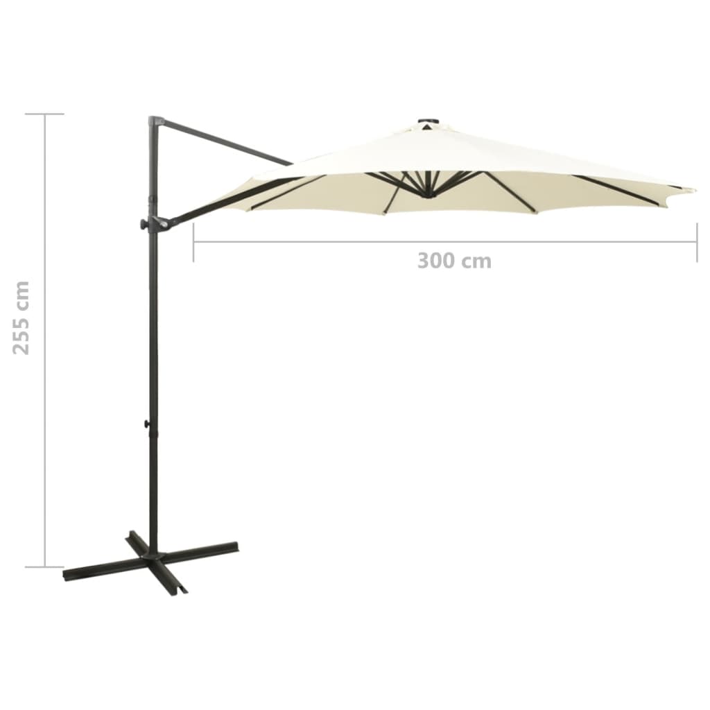 Guarda-sol jardim cantilever c/ poste e luzes LED 300 cm areia