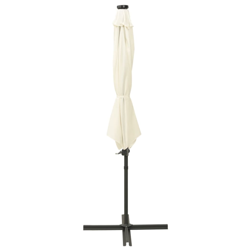 Guarda-sol jardim cantilever c/ poste e luzes LED 300 cm areia