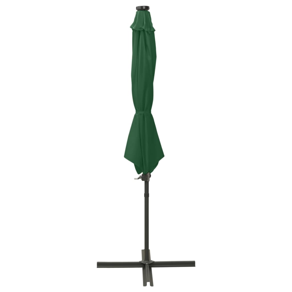 Guarda-sol jardim cantilever c/ poste e luzes LED 300 cm verde