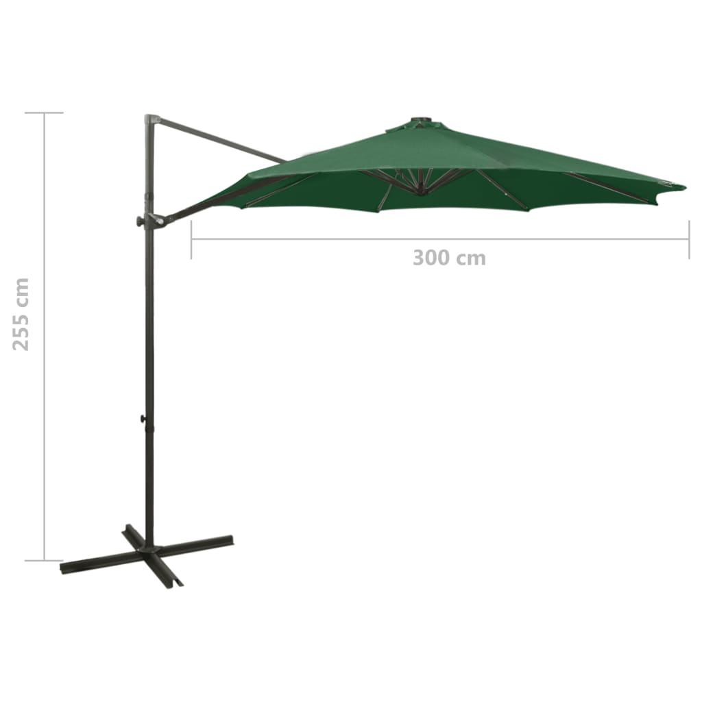Guarda-sol jardim cantilever c/ poste e luzes LED 300 cm verde