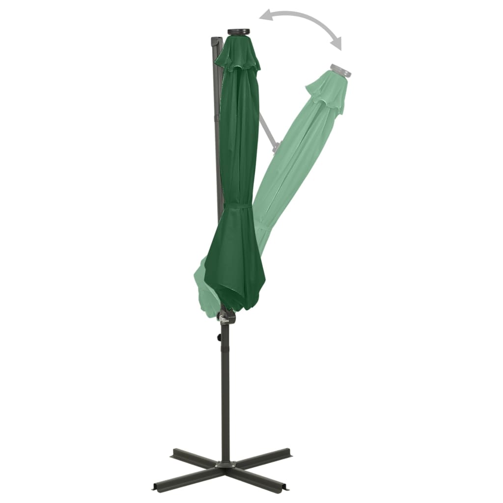 Guarda-sol jardim cantilever c/ poste e luzes LED 300 cm verde
