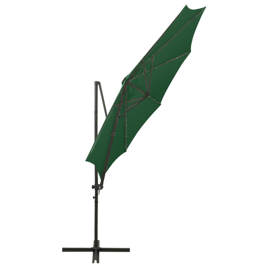 Guarda-sol jardim cantilever c/ poste e luzes LED 300 cm verde