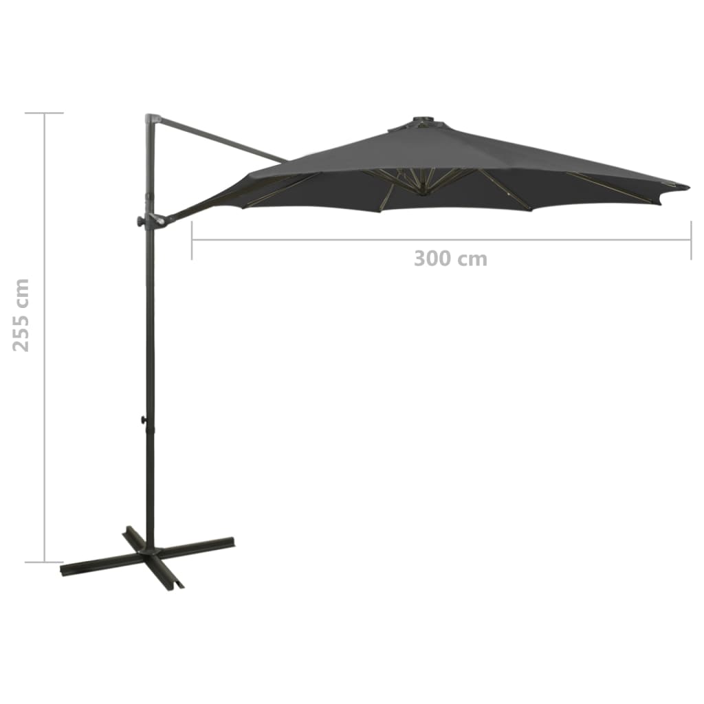 Guarda-sol jardim cantilever c/ poste/luzes LED 300cm antracite