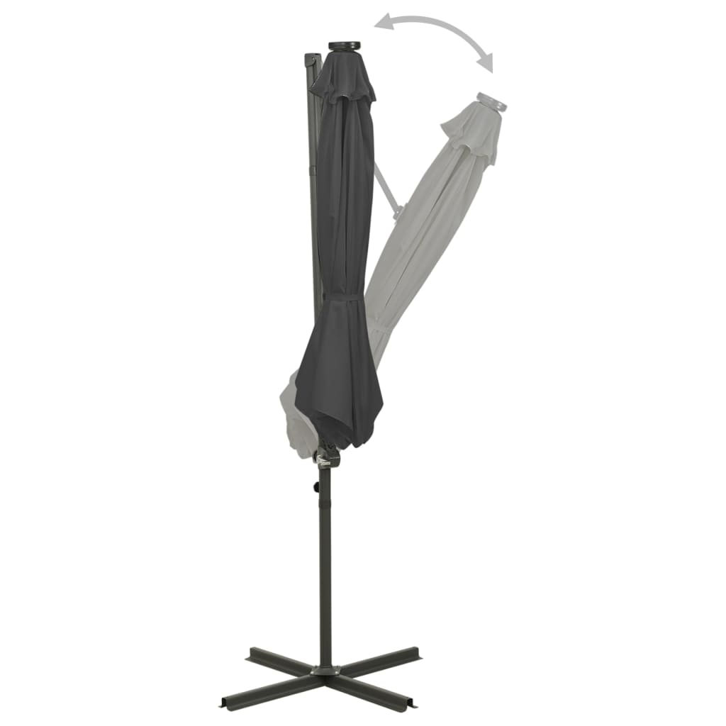 Guarda-sol jardim cantilever c/ poste/luzes LED 300cm antracite