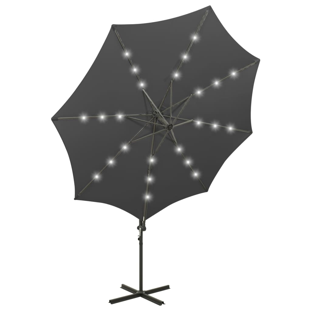 Guarda-sol jardim cantilever c/ poste/luzes LED 300cm antracite