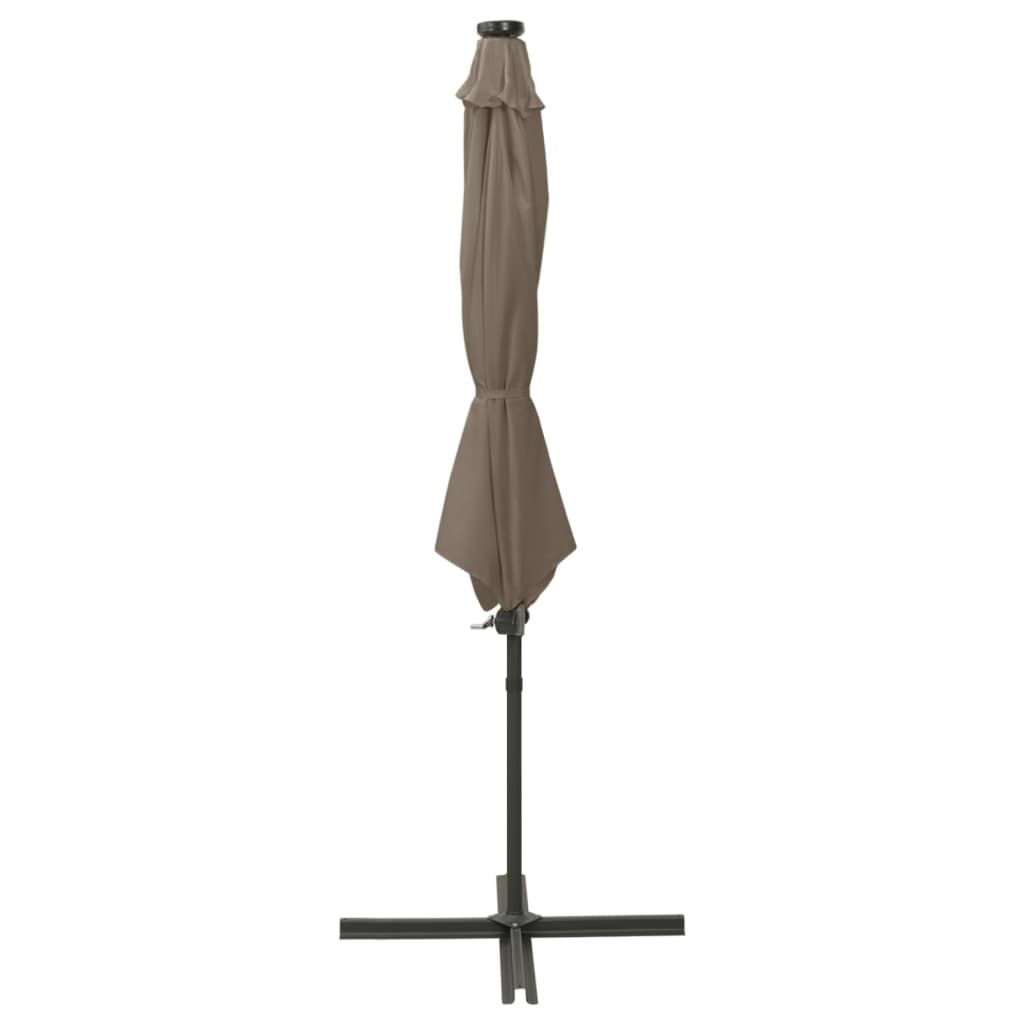 Guarda-sol jardim c/ poste e luzes LED 300 cm cinza-acastanhado
