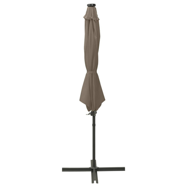 Guarda-sol jardim c/ poste e luzes LED 300 cm cinza-acastanhado