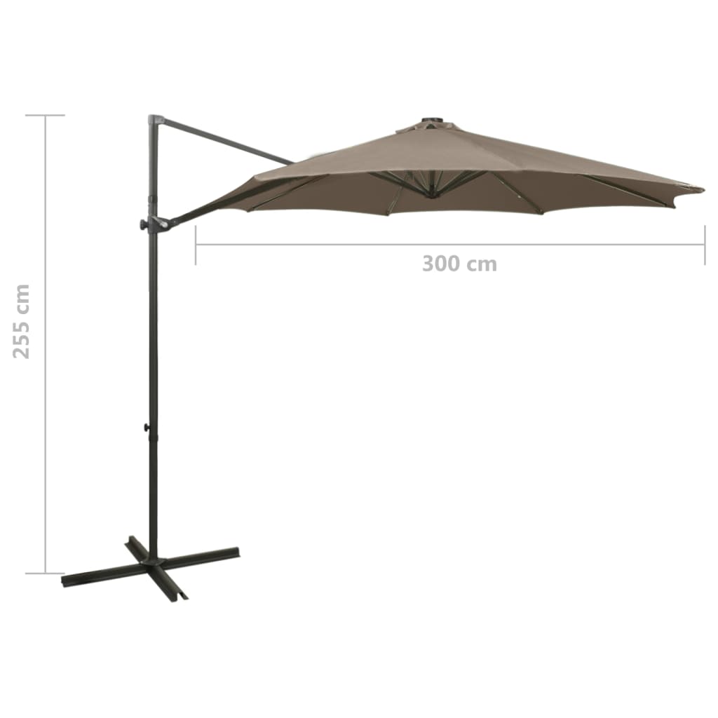 Guarda-sol jardim c/ poste e luzes LED 300 cm cinza-acastanhado