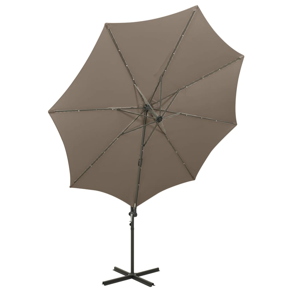 Guarda-sol jardim c/ poste e luzes LED 300 cm cinza-acastanhado