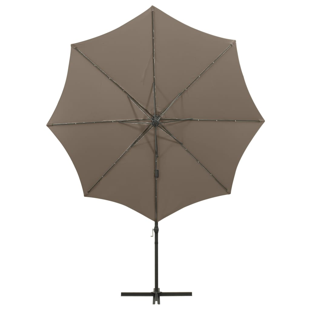 Guarda-sol jardim c/ poste e luzes LED 300 cm cinza-acastanhado